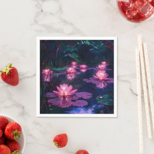 Serviette En Papier Étang de lotus rose de la nature zen de minuit