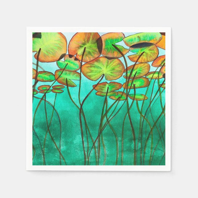 Serviette En Papier étang vert serein avec lilypads (Devant)