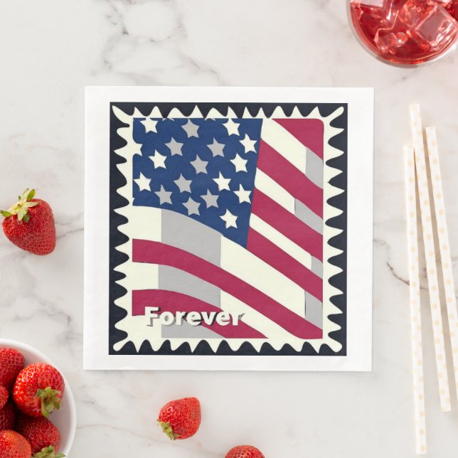 SERVIETTE EN PAPIER ÉTATS-UNIS D'AMÉRIQUE DRAPEAU FOREVER STAMP (En situation)