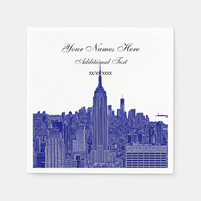 Serviette En Papier Etch Look NYC Skyline Silhouette, ESB (Devant)