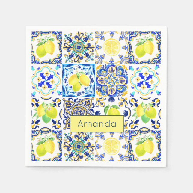 Serviette En Papier Été agrumes siciliens majolica méditerranéenne (Devant)