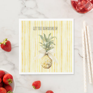 Serviette En Papier Été au soleil rayures jaunes Ananas