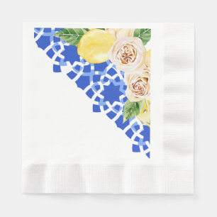 Serviette En Papier Eté Carreaux et citrons bleu méditerranéen