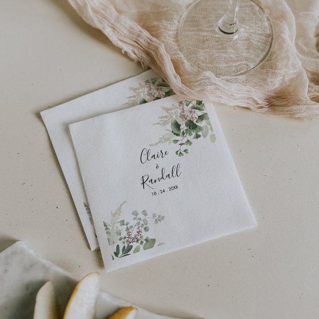 Serviette En Papier Été Floral Vert Folithe Blanc Mariage (Créateur téléchargé)