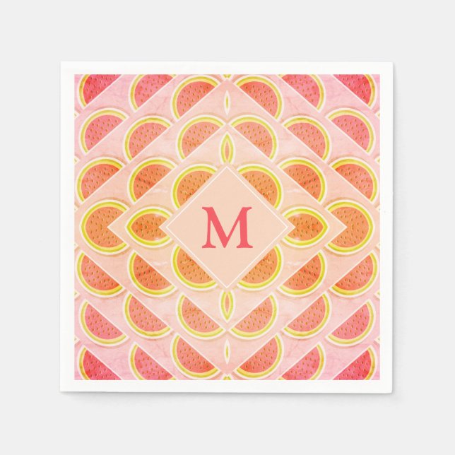 Serviette En Papier Été moderne WATERMELON Pink MONOGRAS Papier (Devant)