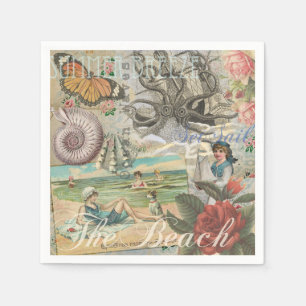 Serviette En Papier été plage vintage pieuvre antique voile