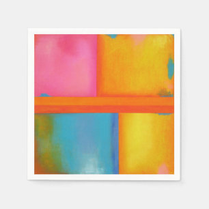 Serviette En Papier ÉTÉ, SOLEIL et MER - art abstrait bleu jaune ros