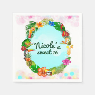 Serviette En Papier Été Tropical Hawaïen Cadre Fête Luau