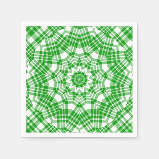Serviette En Papier Été vert n blanc Plaid Kaleidoscope (Devant)