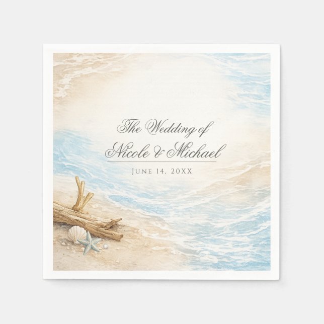 Serviette En Papier Eterntal Tides Coastal Watercolor Beach Wedding (Devant)