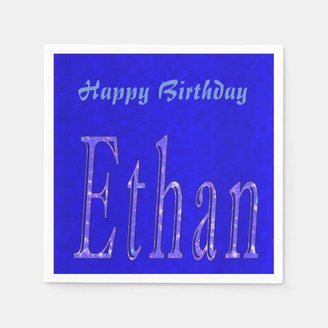 Serviette En Papier Ethan, Nom, Logo, Bon Anniversaire, (Devant)