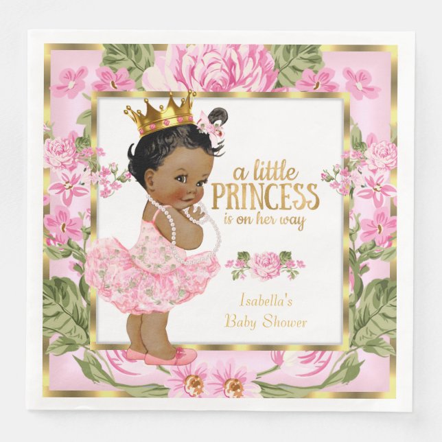 Serviette En Papier Ethnic Princess Baby shower rose or Rose Floral (Devant)