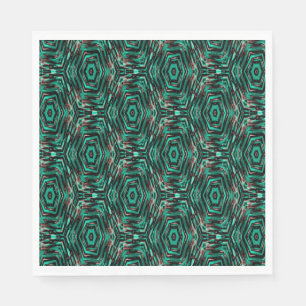Serviette En Papier Ethnique, noire et turquoise.