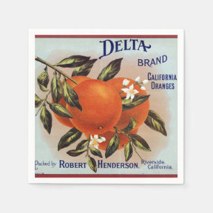 Serviette En Papier Étiquette de caisse de fruit d'oranges de delta