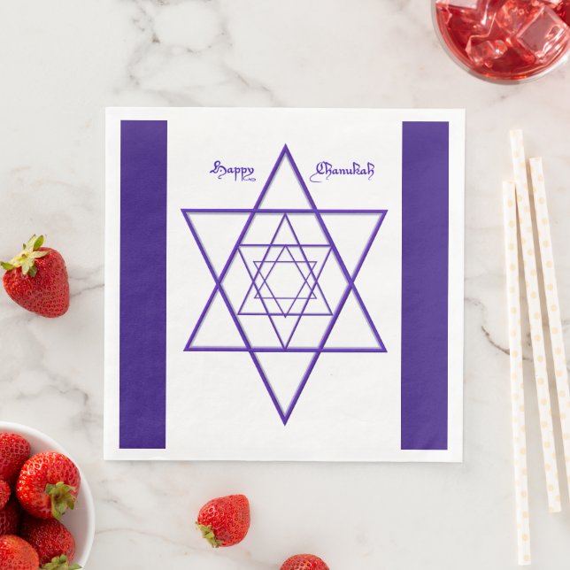 Serviette En Papier Étoile à six points bleu et blanc Chanukah serviet (En situation)