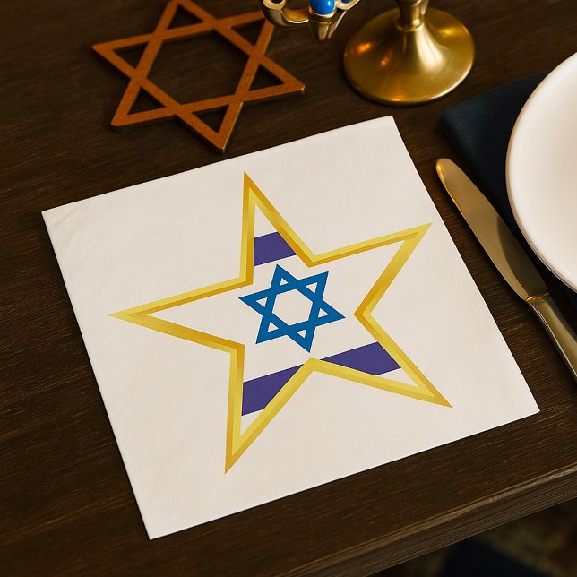 Serviette En Papier Étoile de David Drapeau Israélien avec Bordure Dor (Créateur téléchargé)