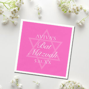 Serviette En Papier Étoile de David du Parti Bat mitzvah rose chaud