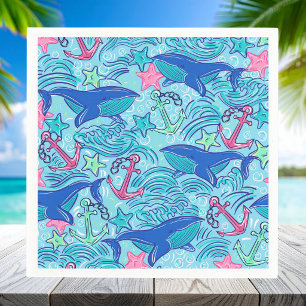 Serviette En Papier Étoile de mer ancre baleine Côtière / Nautique chi