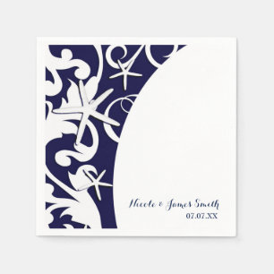Serviette En Papier Étoile de mer blanche élégant mariage plage bleu m