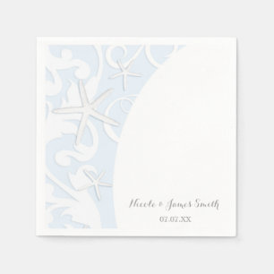 Serviette En Papier Étoile de mer blanche élégant mariage plage bleue