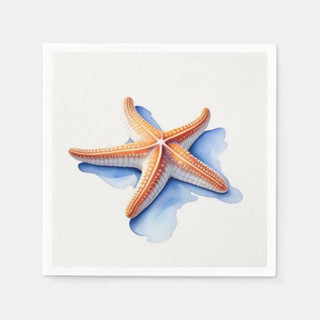 Serviette En Papier Étoile de mer et silhouette bleue (Devant)