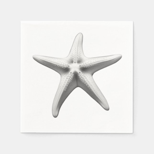 Serviette En Papier Étoile de mer noire et blanche (Devant)