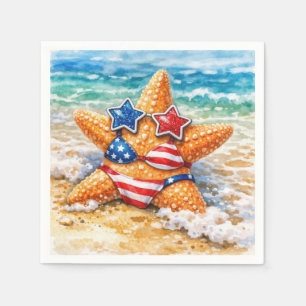 Serviette En Papier Étoile de mer patriotique dans le sable de la plag