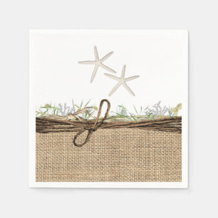 Serviette En Papier Étoile de mer rustique de la côte, toile de jute e