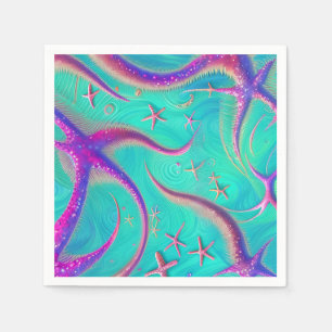 Serviette En Papier Étoile de mer sarcelle et violette Beachy 