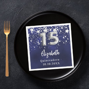 Serviette En Papier étoiles bleu marine de Quinceanera