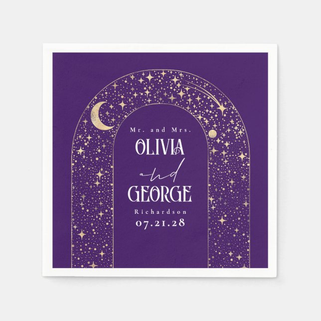 Serviette En Papier Étoiles céleste de lune Mariage violet (Devant)