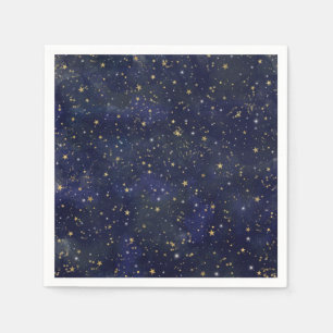Serviette En Papier Etoiles célestes bleues et dorées Aquarelle lunair