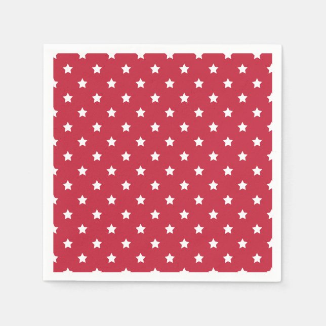 Serviette En Papier Étoiles Classiques Blanches - Rouge Cerise (Devant)