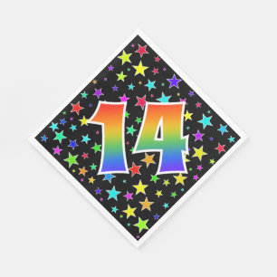 Serviette En Papier Étoiles colorées + Motif "14" d'arc-en-ciel