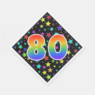 Serviette En Papier Étoiles colorées + Motif "80" d'arc-en-ciel