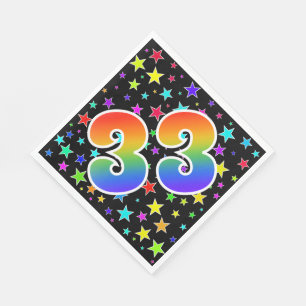 Serviette En Papier Étoiles colorées + Motif arc-en-ciel "33" N° d'évé