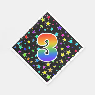 Serviette En Papier Étoiles colorées + Motif arc-en-ciel "3" N° d'évén