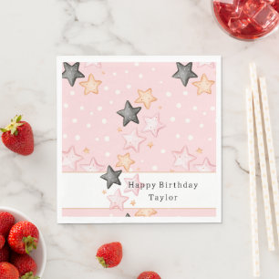 Serviette En Papier Étoiles Crème Noir Rose Anniversaire