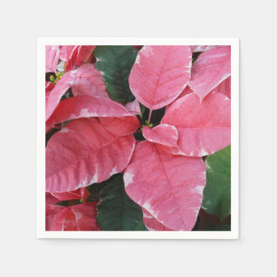 Serviette En Papier Étoiles d'Argent Marbre Poinsettias Roses Fleurs d