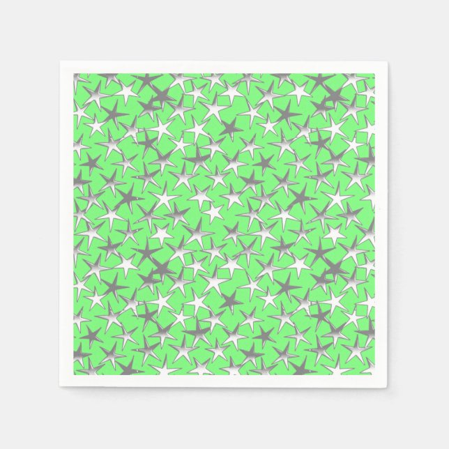 Serviette En Papier étoiles d'argent, sur vert citron (Devant)