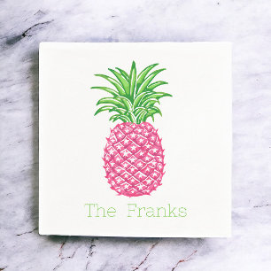 Serviette En Papier Étoiles de Ananas Rose Prépa Personnalisées