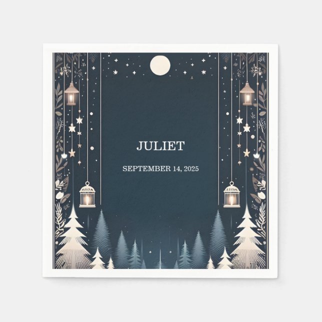 Serviette En Papier Étoiles de la forêt Neige Brille Mariage en Hiver (Devant)