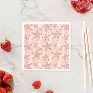 Serviette En Papier Étoiles de mer et motif pastel rose corail