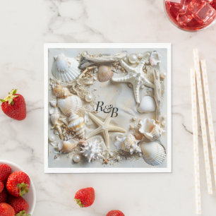 Serviette En Papier Étoiles de mer Perles Coquillages Bois flotté Plag