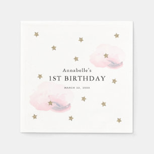 Serviette En Papier Etoiles d'or et nuages roses Fille Anniversaire