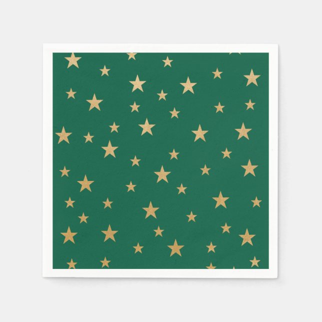 Serviette En Papier Etoiles d'or et vert (Devant)