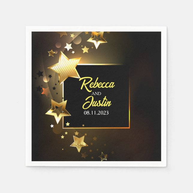 Serviette En Papier Étoiles dorées brillantes  (Devant)