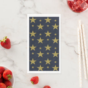 Serviette En Papier Étoiles dorées sur fond bleu marine – Élégant et i