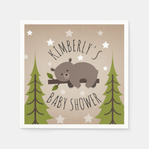 Serviette En Papier Étoiles d'ours endormies + Baby shower d'arbres