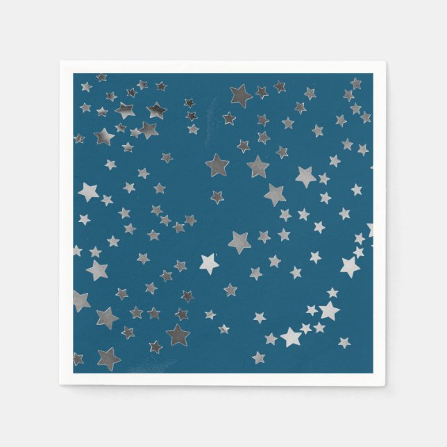 Serviette En Papier Étoiles éparpillées sur fond bleu (Devant)